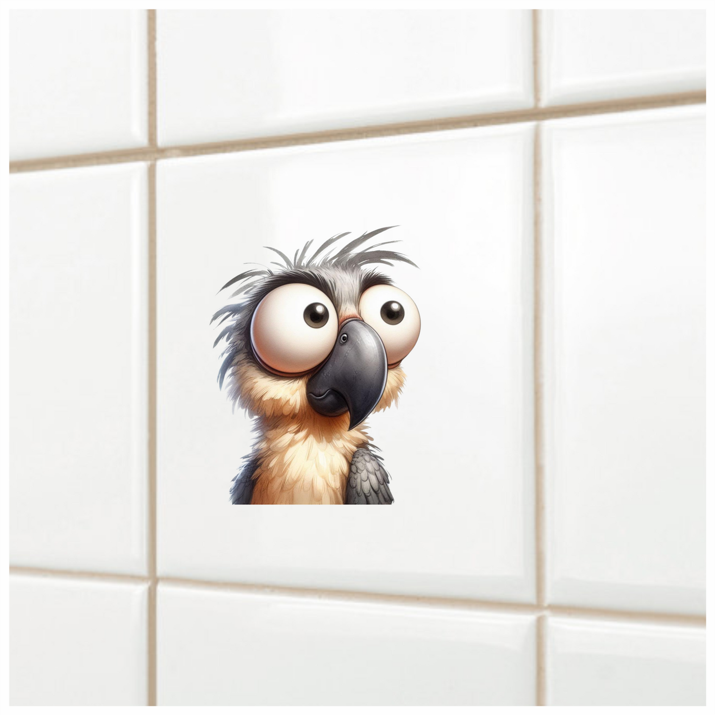 Grey Parrot Bird With Large Eyes Vinyl Sticker Decal
