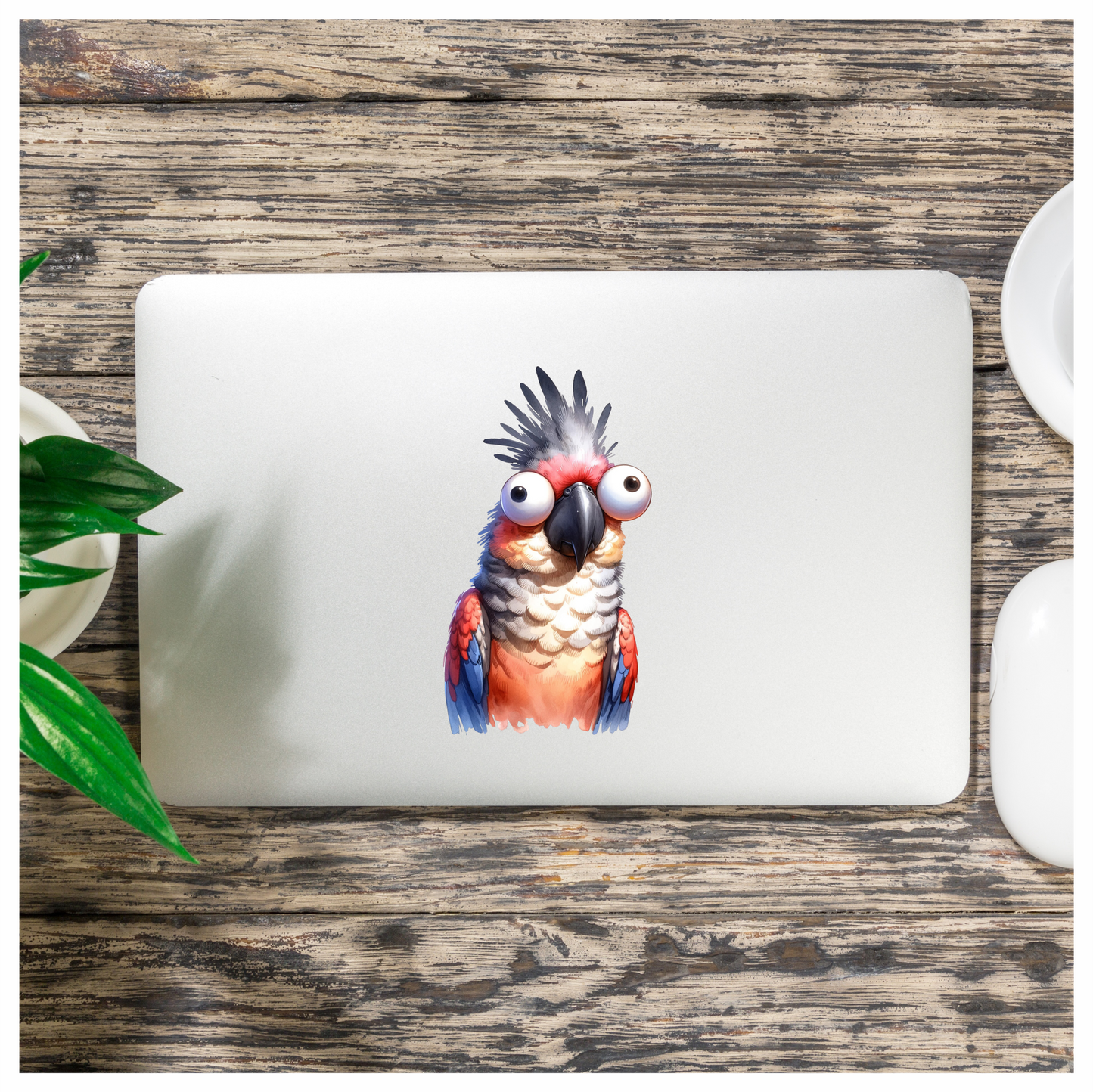 Red Parrot Cartoon Big Eyes Vinyl Sticker Decal