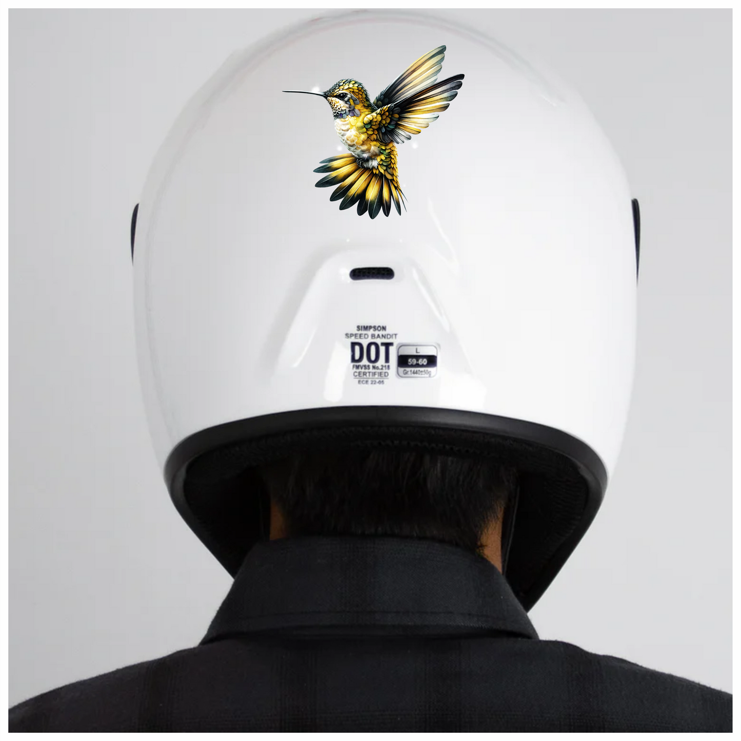 Yellow Hummingbird Flying Open Wings Vinyl Sticker Decal