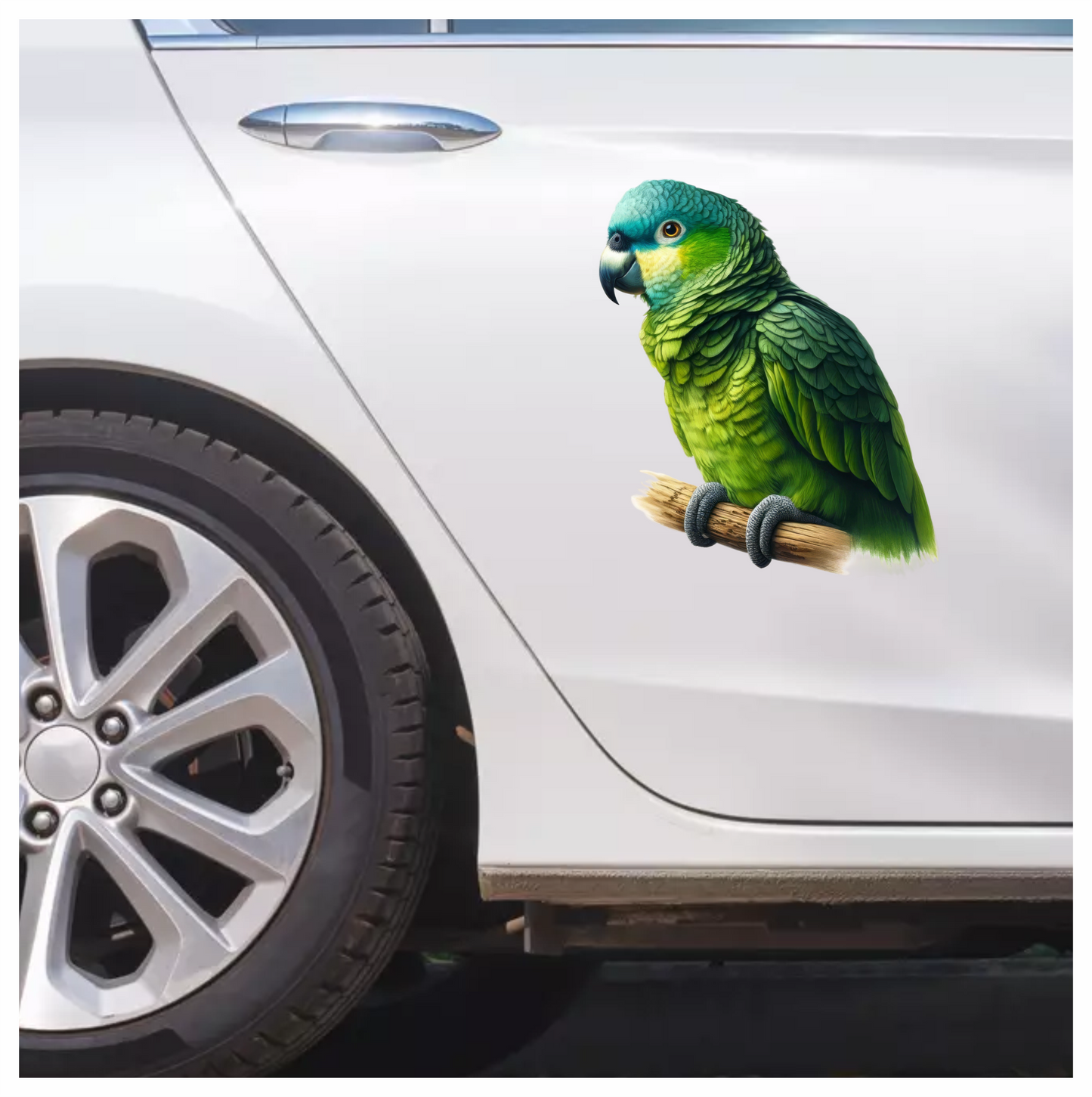 Green Parrot Bird Perched Branch Vinyl Sticker Decal