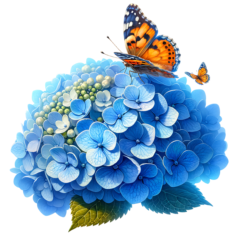 Orange Butterflies On Blue Flowers Vinyl Sticker Decal