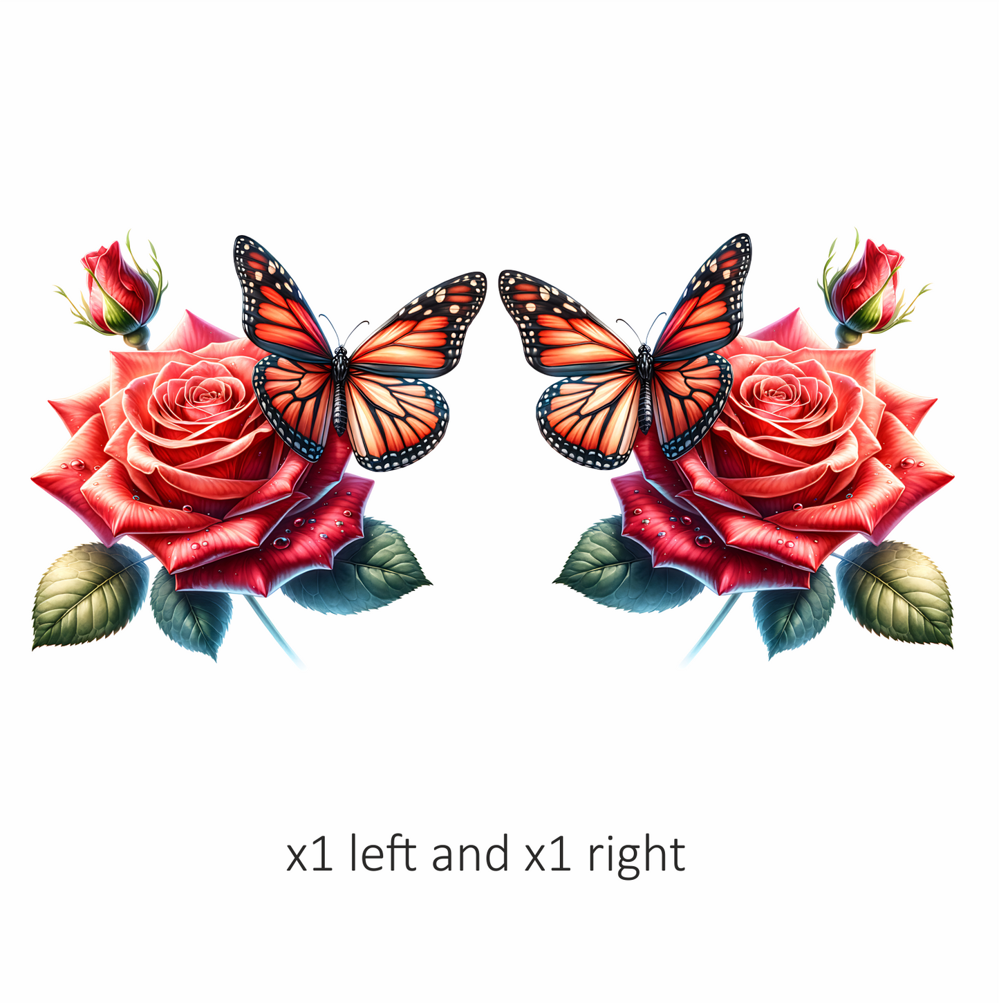 Orange Butterfly On Red Rose Vinyl Sticker Decal