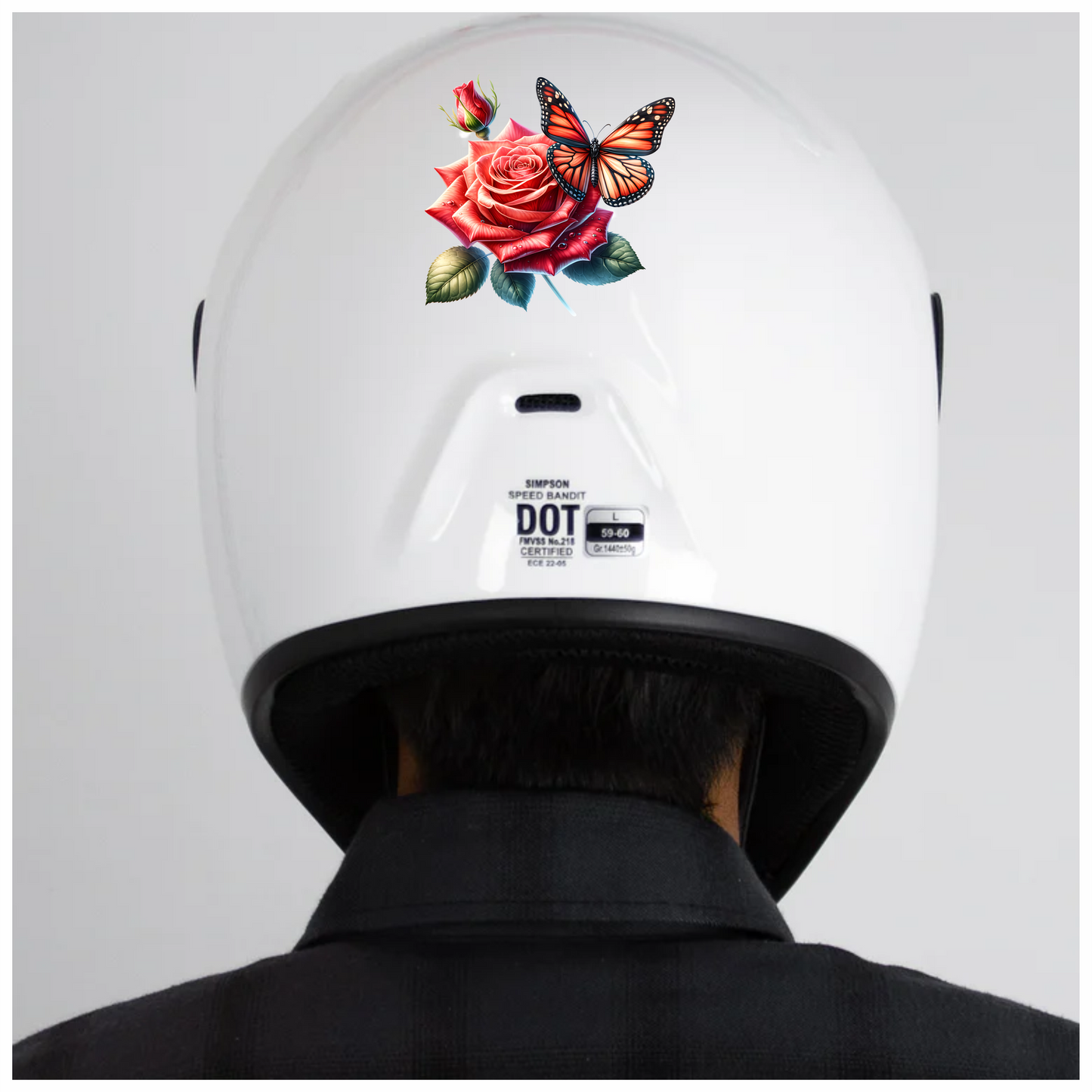 Orange Butterfly On Red Rose Vinyl Sticker Decal