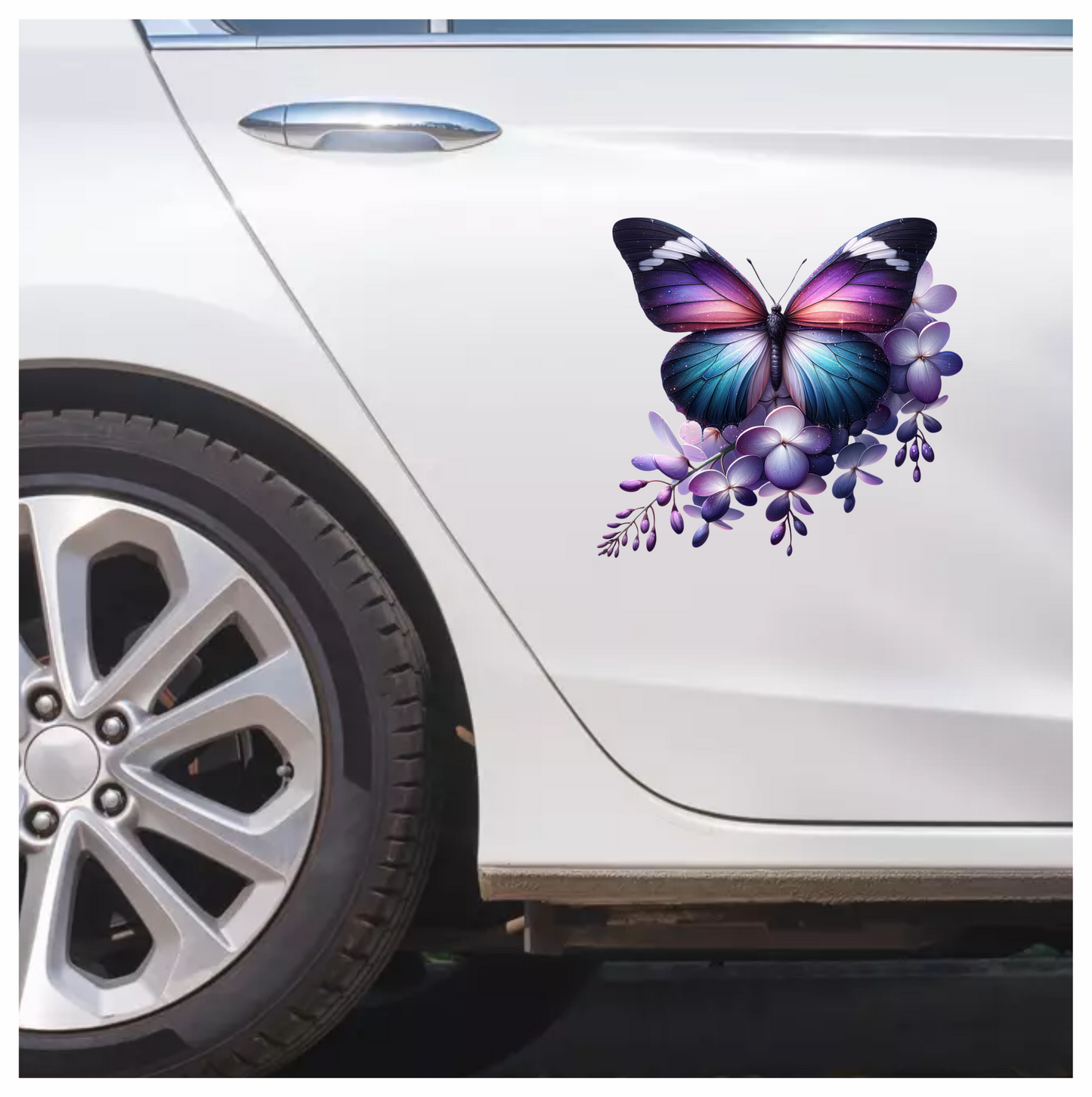 Purple Butterfly On Purple Flowers Vinyl Sticker Decal