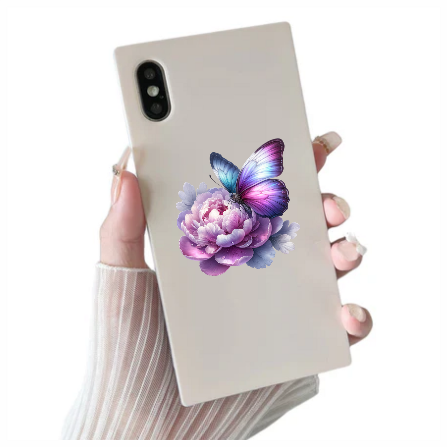 Purple Butterfly On Pink Peony Vinyl Sticker Decal