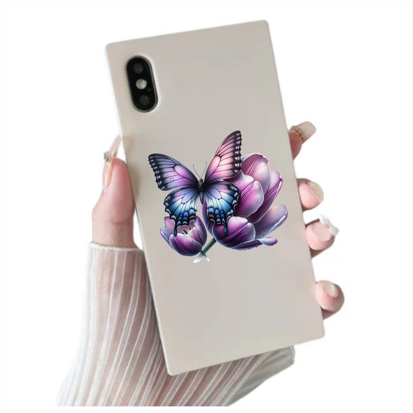 Purple Butterfly On Tulip Flower Vinyl Sticker Decal