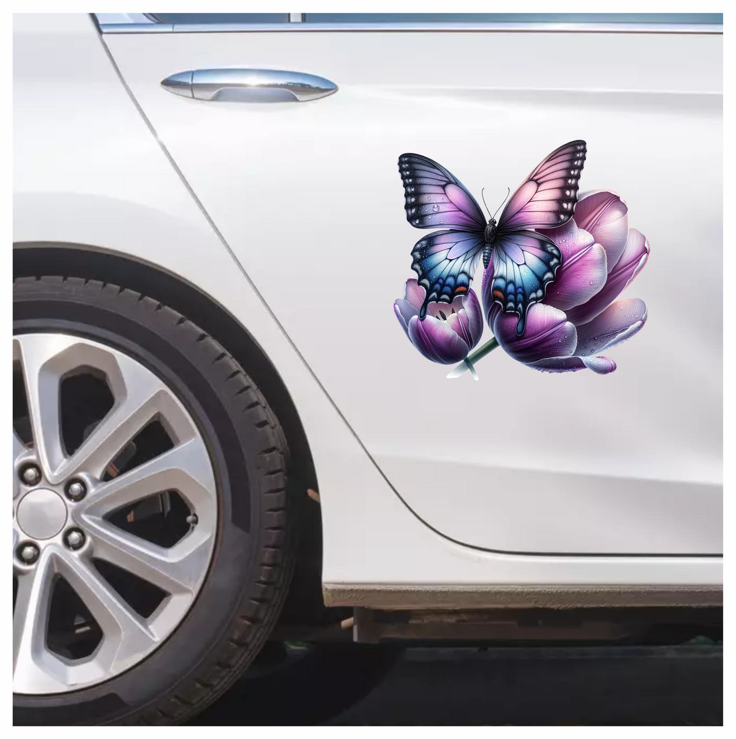 Purple Butterfly On Tulip Flower Vinyl Sticker Decal