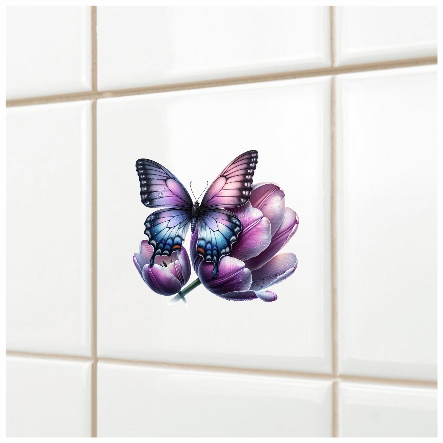 Purple Butterfly On Tulip Flower Vinyl Sticker Decal