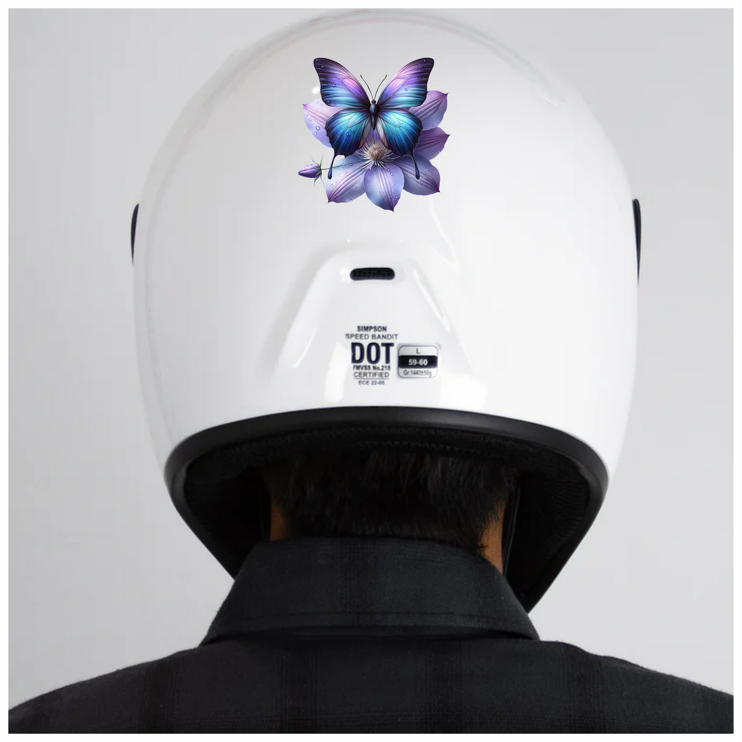 Blue Butterfly On Clematis Flower Vinyl Sticker Decal