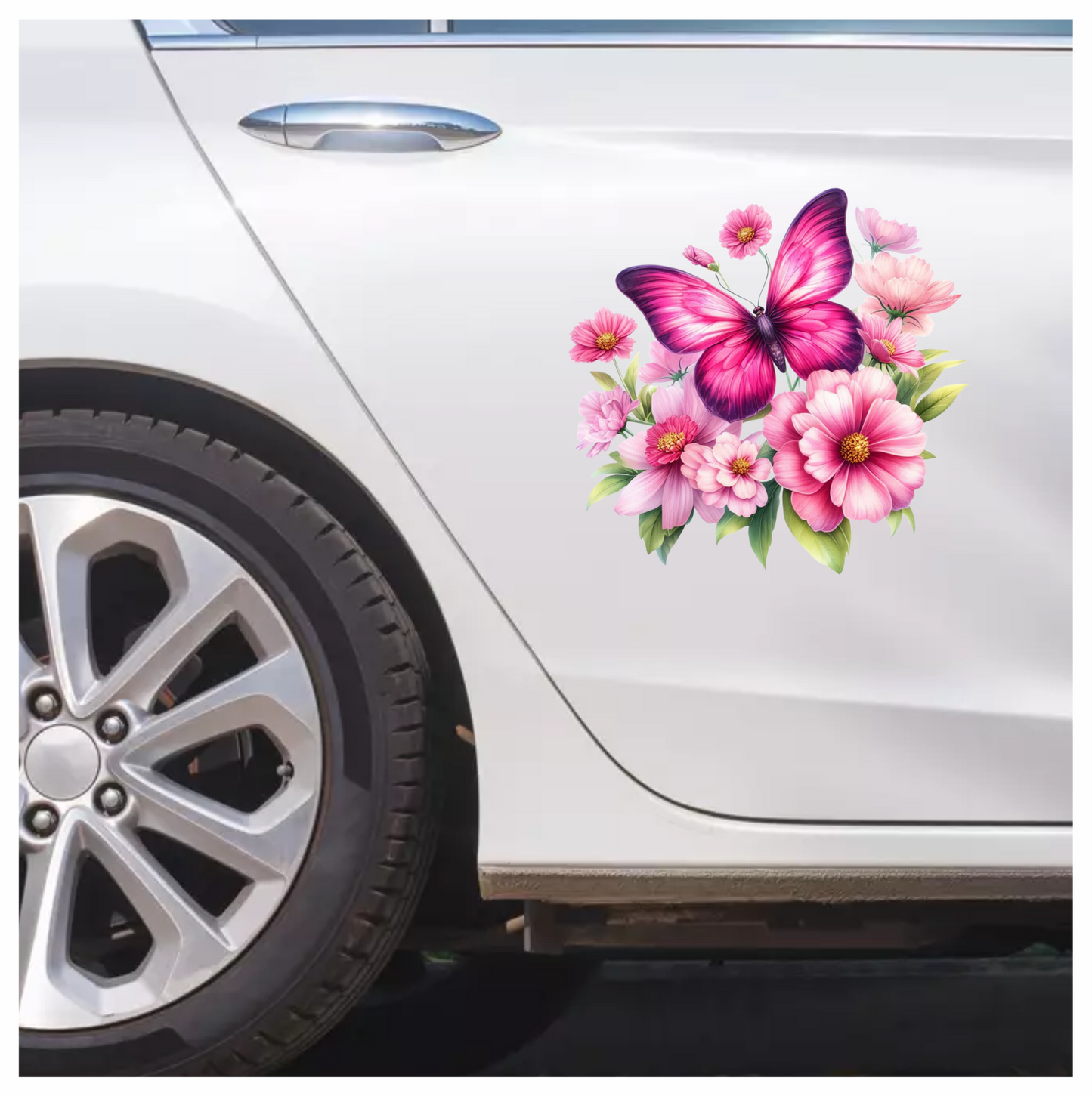 Pink Butterfly On Cosmos Flowers Vinyl Sticker Decal