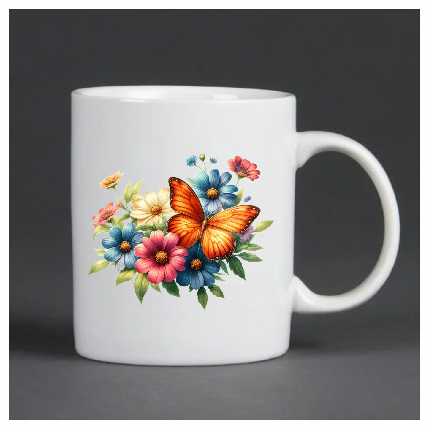 Orange Butterfly On Cosmos Flowers Vinyl Sticker Decal