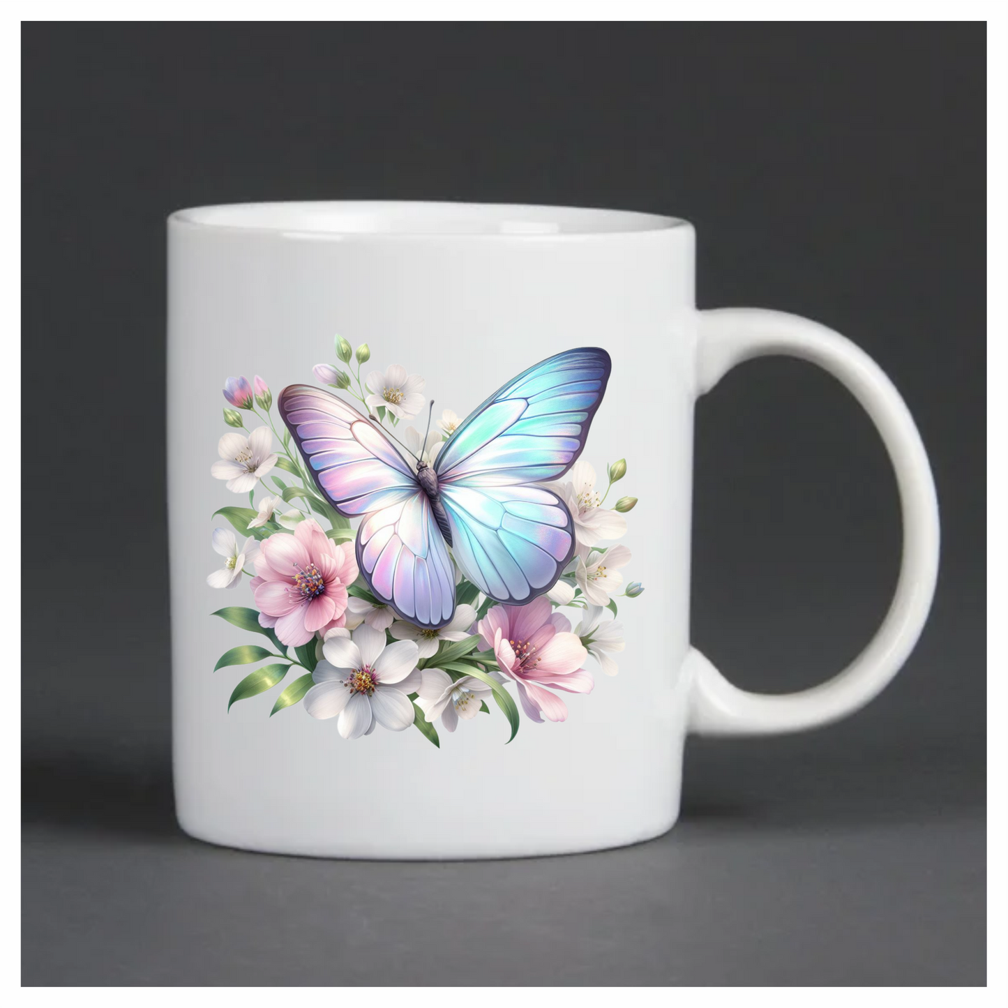 Pastel Butterfly On White Flowers Vinyl Sticker Decal