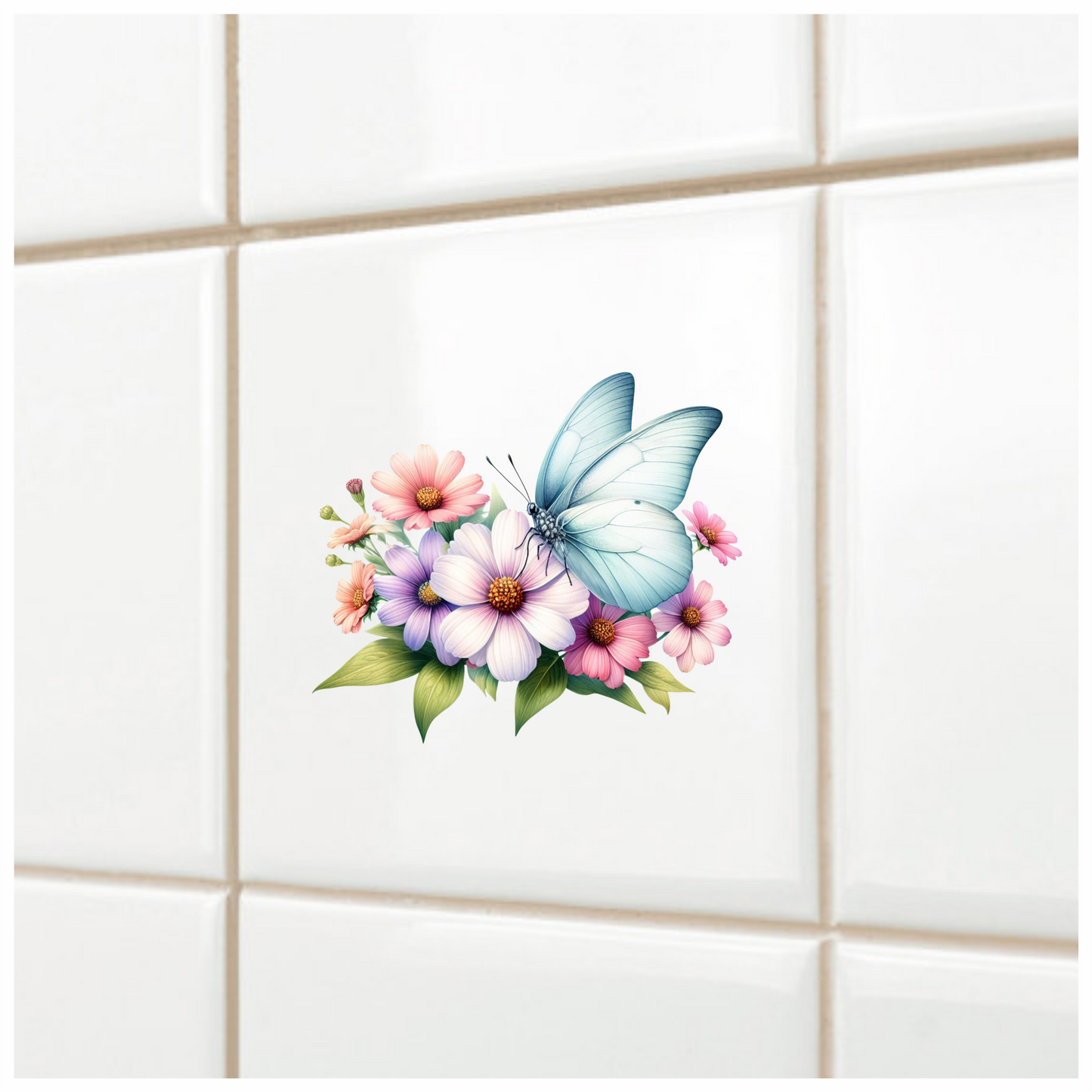 White Butterfly On Cosmos Flowers Vinyl Sticker Decal