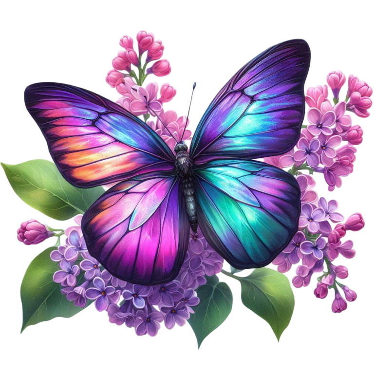 Rainbow Butterfly On Lilac Flowers Vinyl Sticker Decal