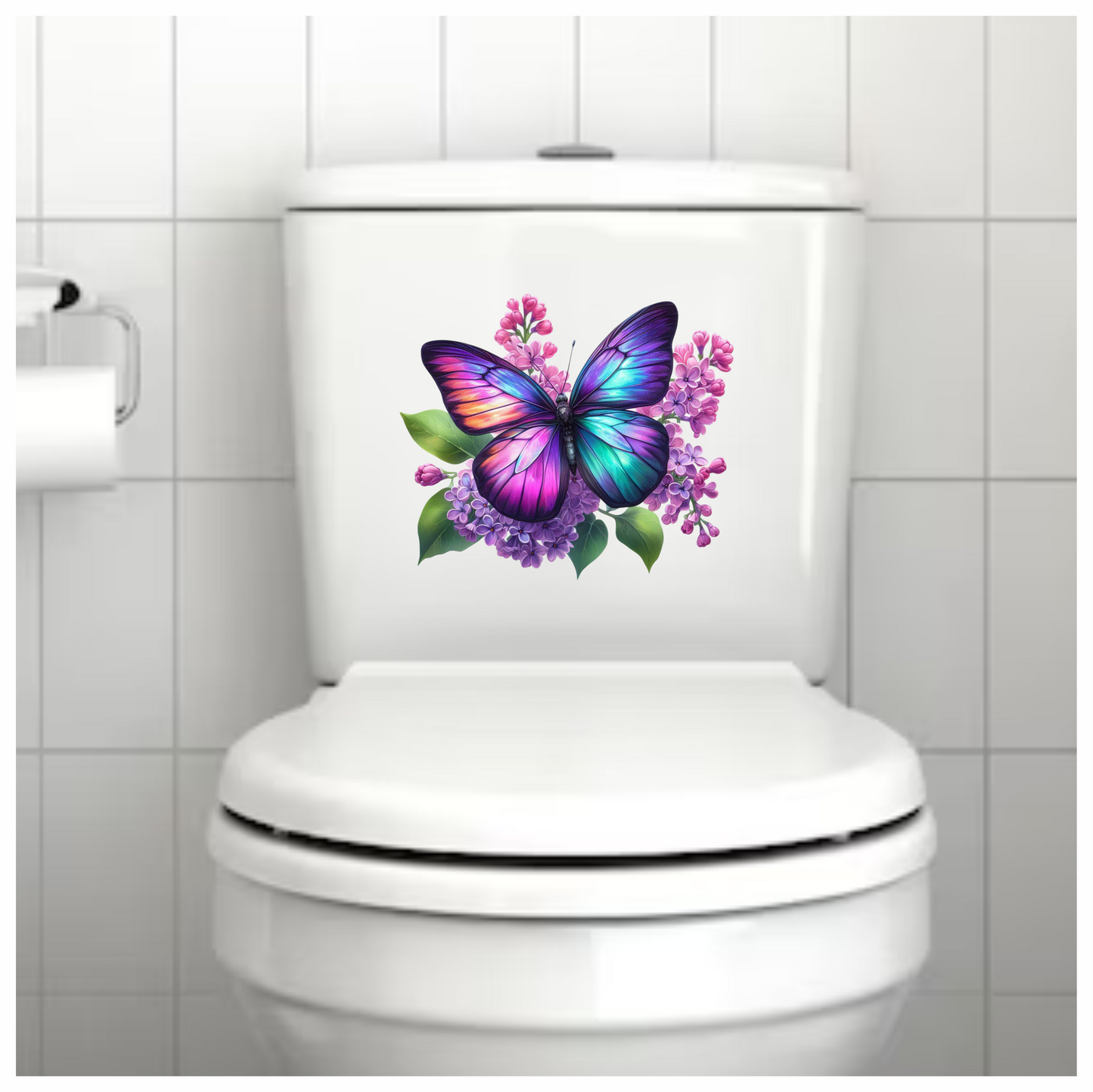 Rainbow Butterfly On Lilac Flowers Vinyl Sticker Decal