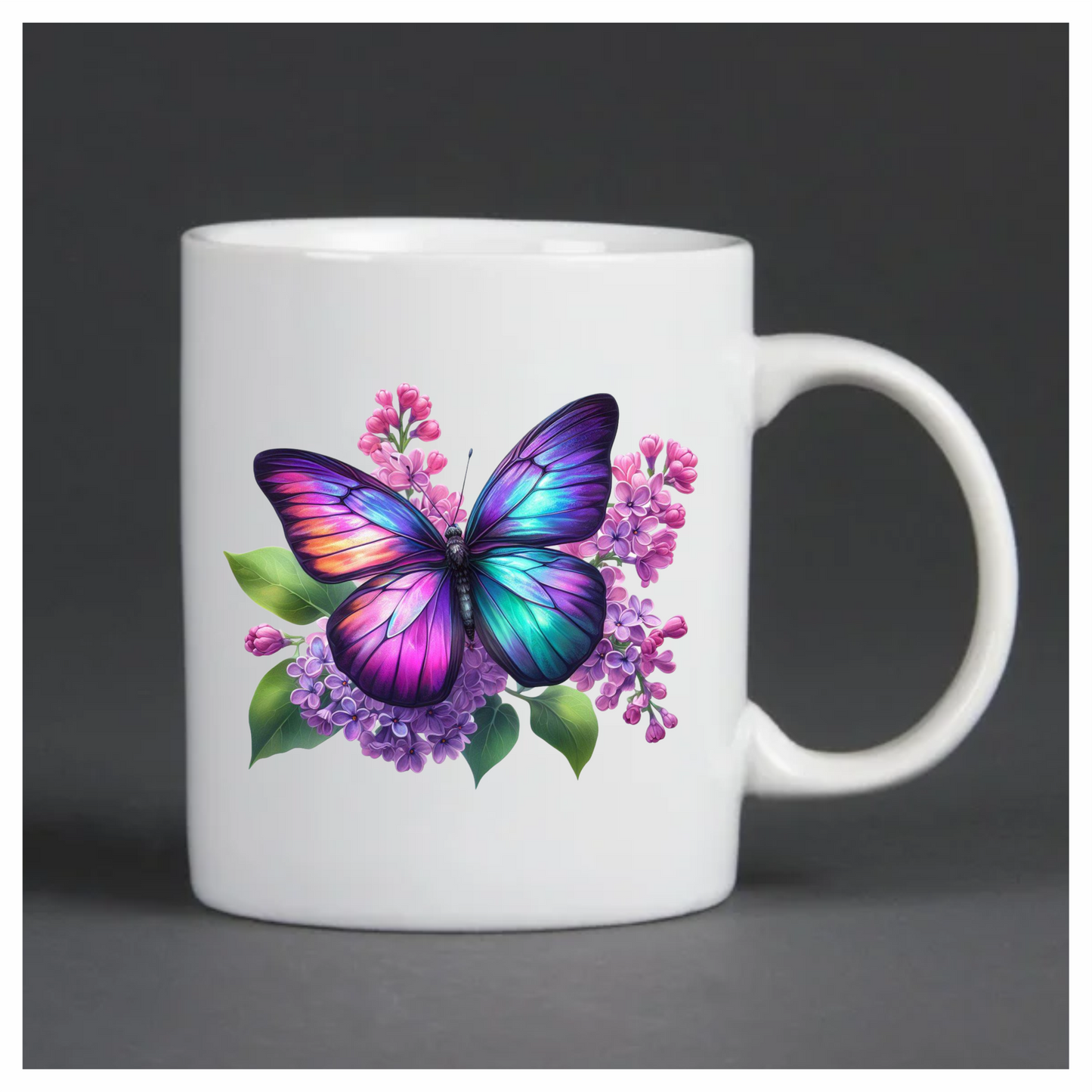 Rainbow Butterfly On Lilac Flowers Vinyl Sticker Decal