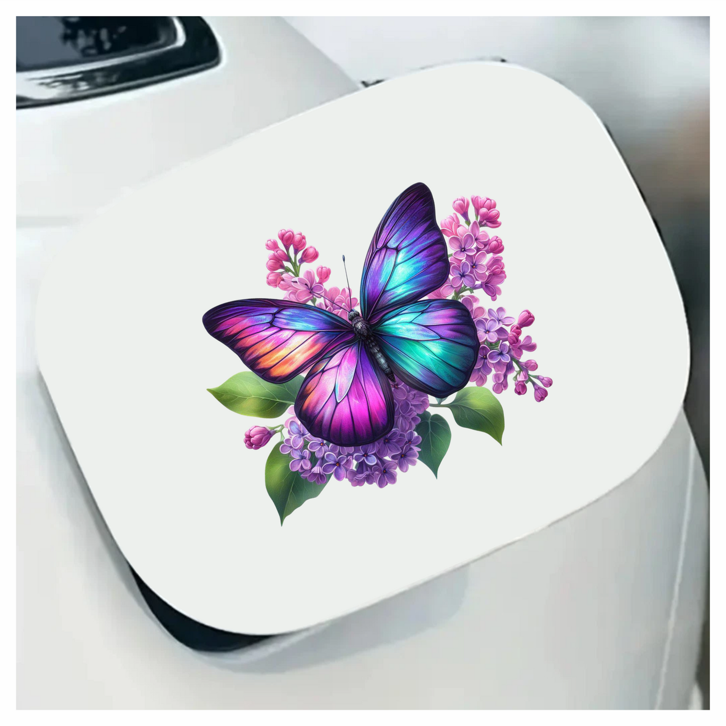 Rainbow Butterfly On Lilac Flowers Vinyl Sticker Decal