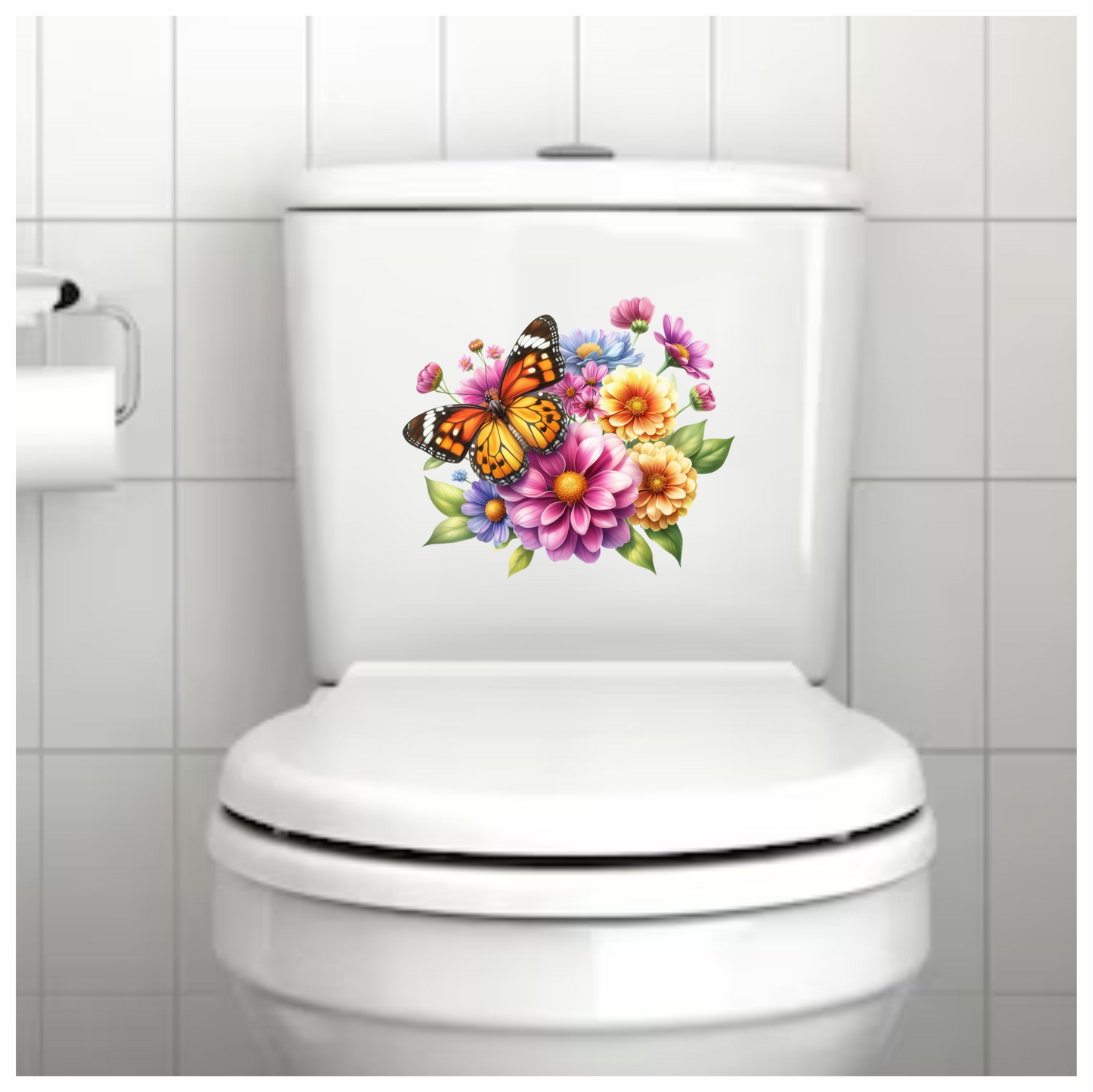 Orange Butterfly On Zinnia Flowers Vinyl Sticker Decal