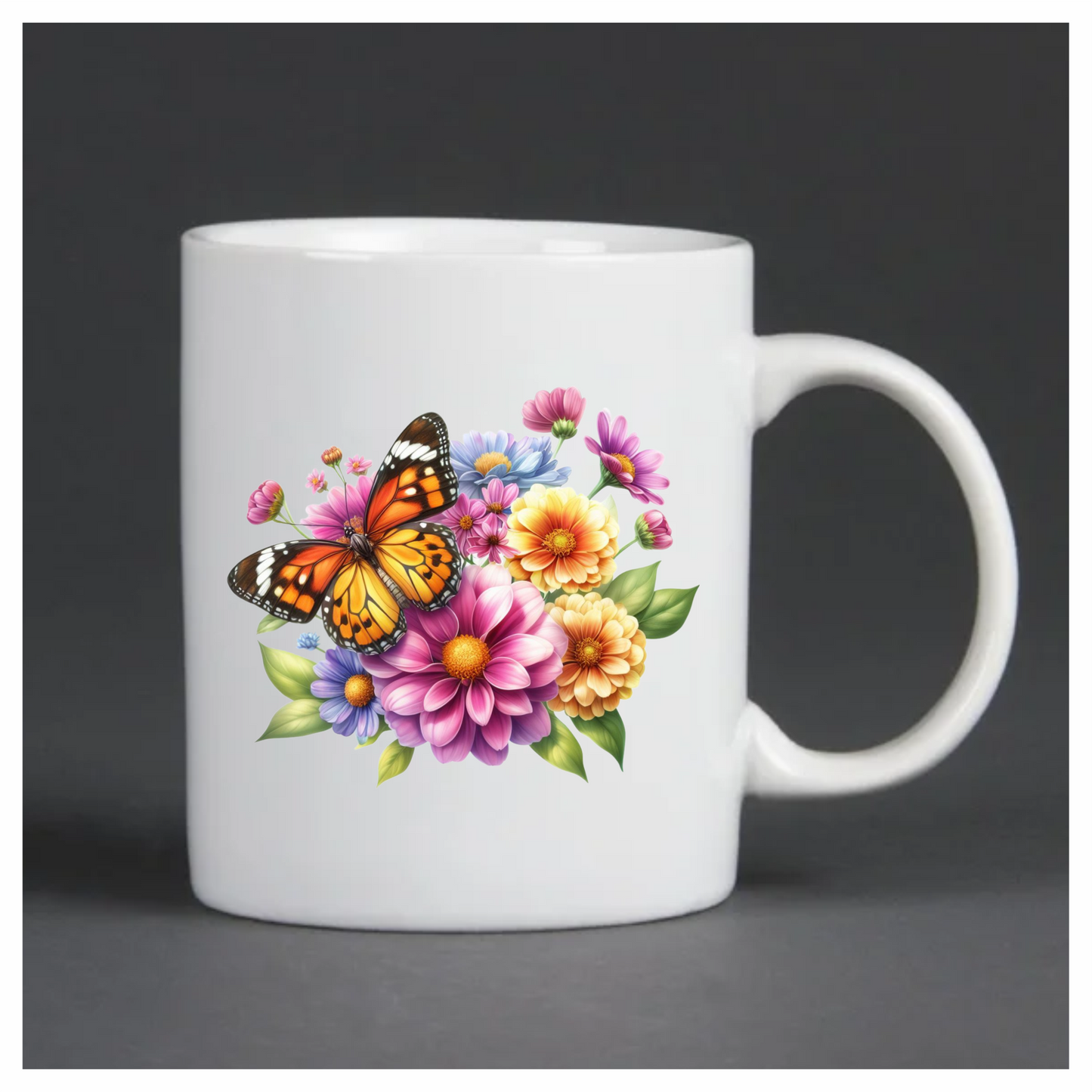Orange Butterfly On Zinnia Flowers Vinyl Sticker Decal