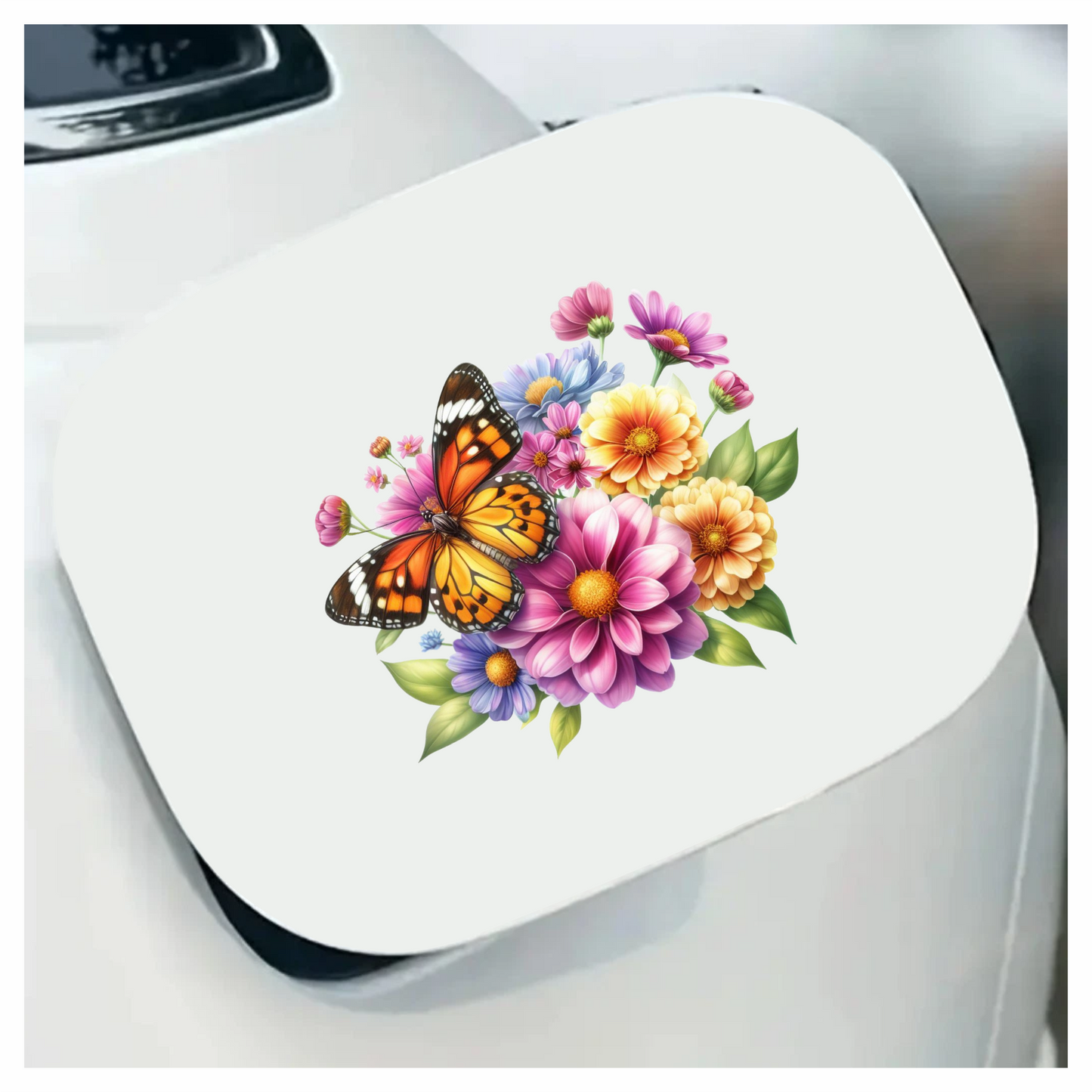 Orange Butterfly On Zinnia Flowers Vinyl Sticker Decal