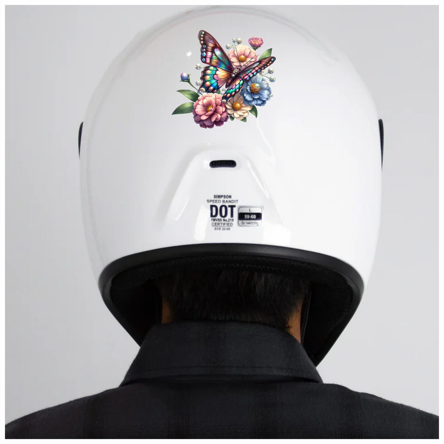 Rainbow Butterfly On Garden Flowers Vinyl Sticker Decal