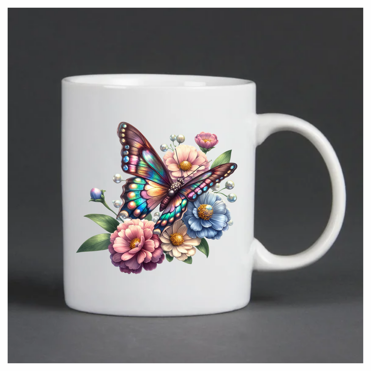 Rainbow Butterfly On Garden Flowers Vinyl Sticker Decal