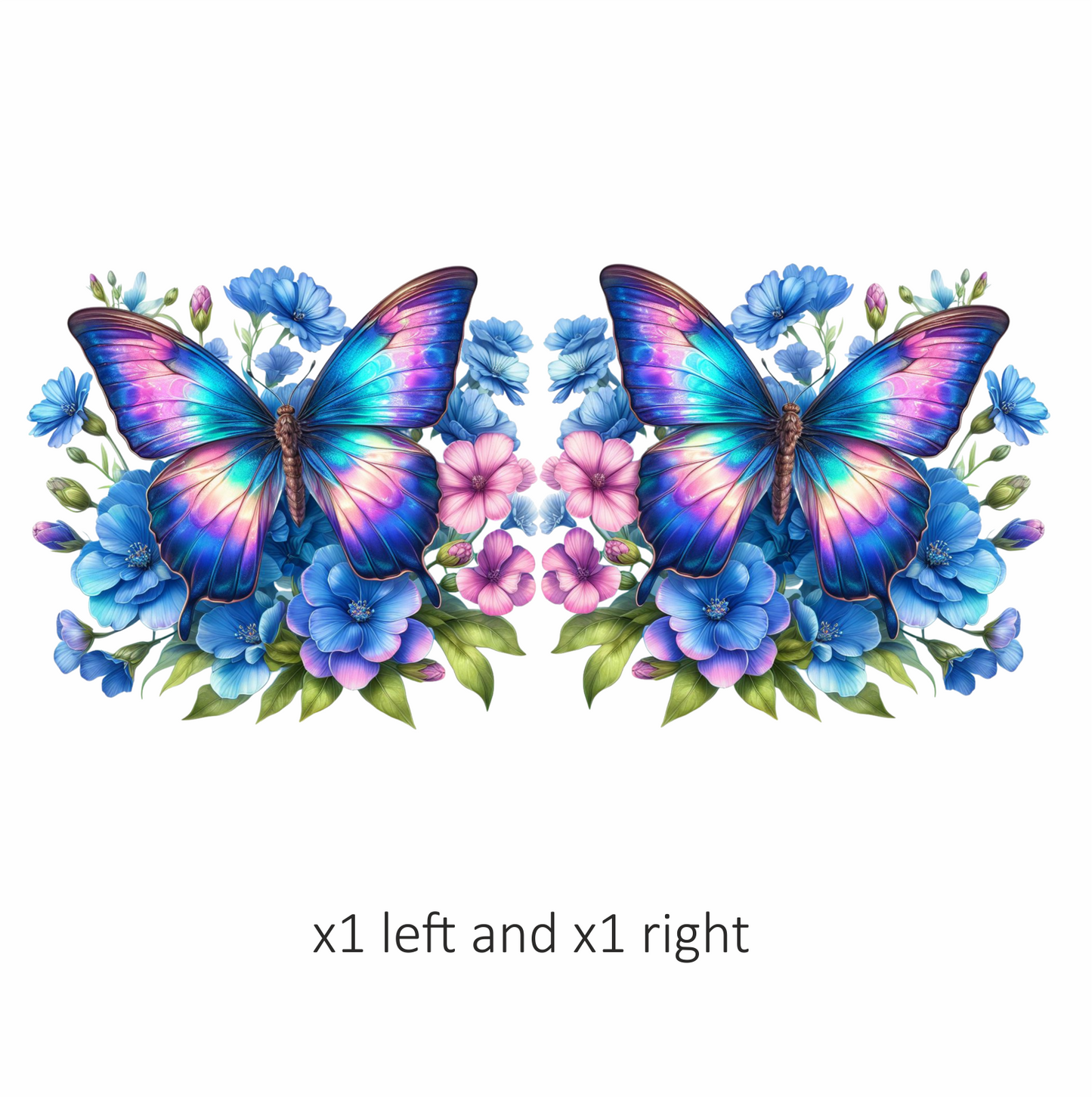 Rainbow Butterfly On Blue Flowers Vinyl Sticker Decal