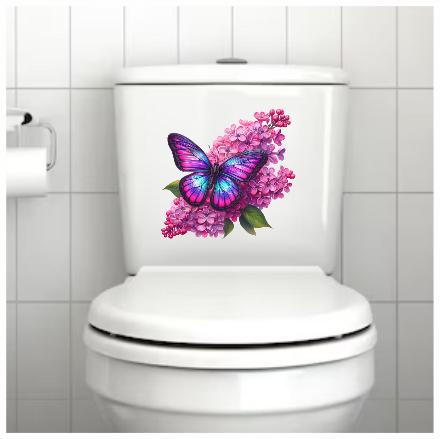 Rainbow Butterfly On Pink Lilacs Vinyl Sticker Decal