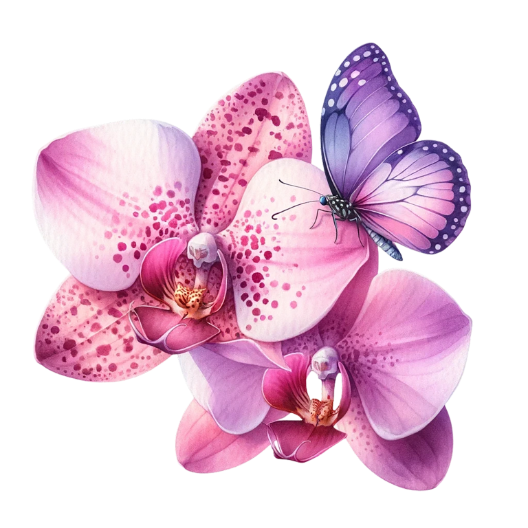 Purple Butterfly On Orchid Flowers Vinyl Sticker Decal