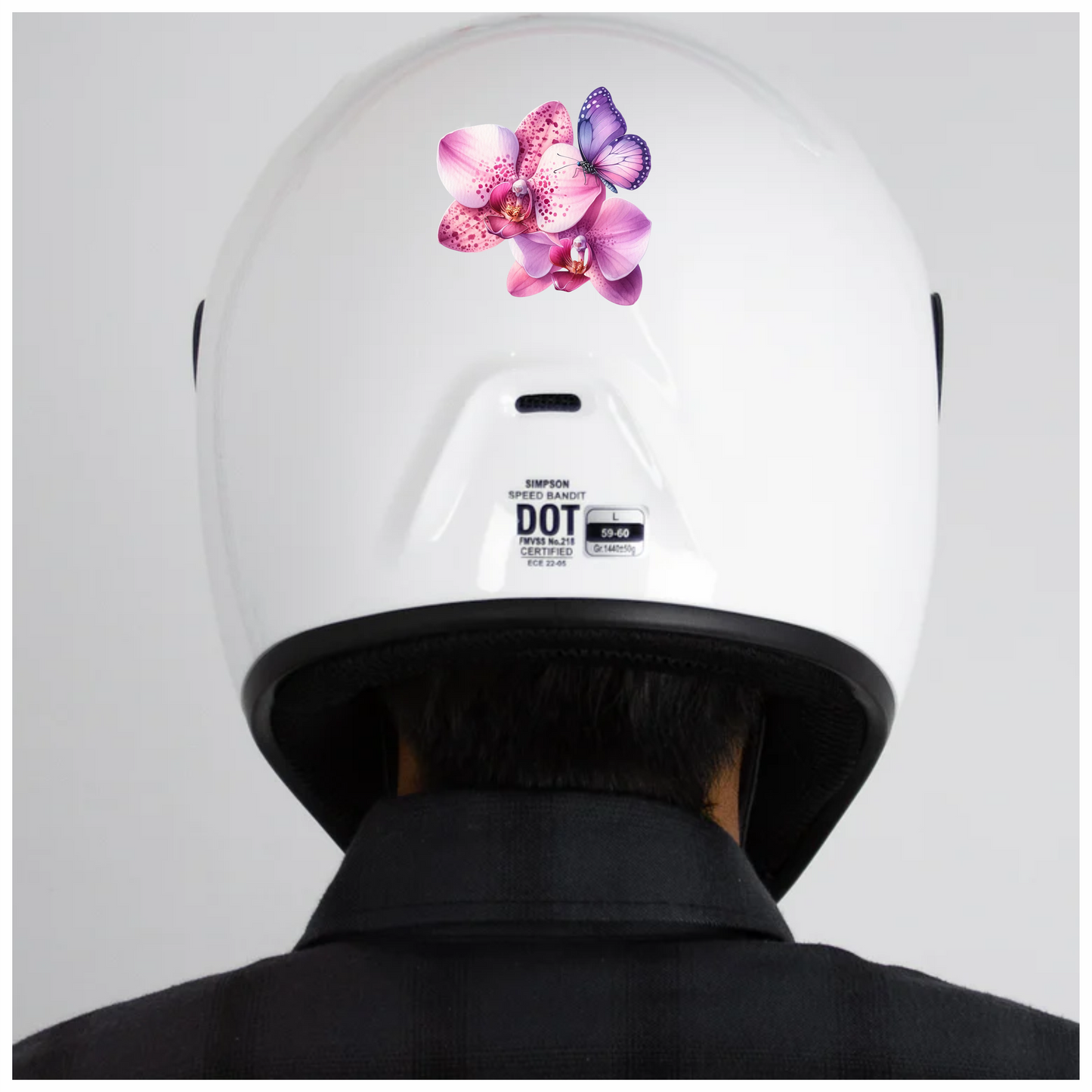 Purple Butterfly On Orchid Flowers Vinyl Sticker Decal