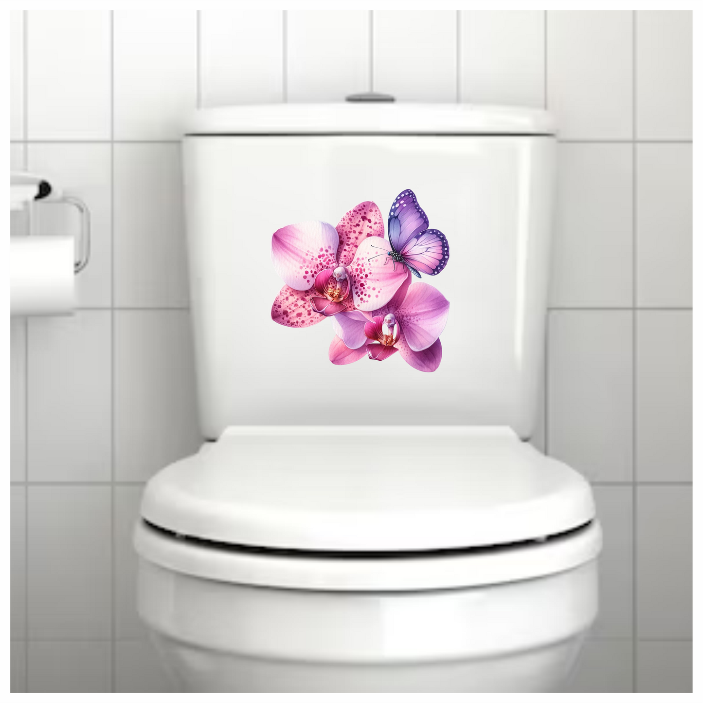 Purple Butterfly On Orchid Flowers Vinyl Sticker Decal