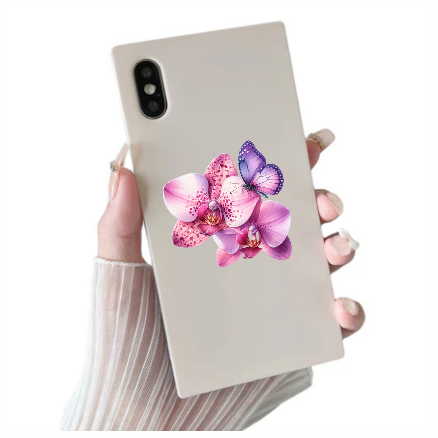 Purple Butterfly On Orchid Flowers Vinyl Sticker Decal