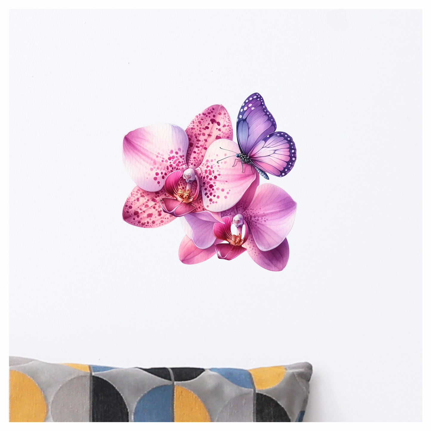 Purple Butterfly On Orchid Flowers Vinyl Sticker Decal