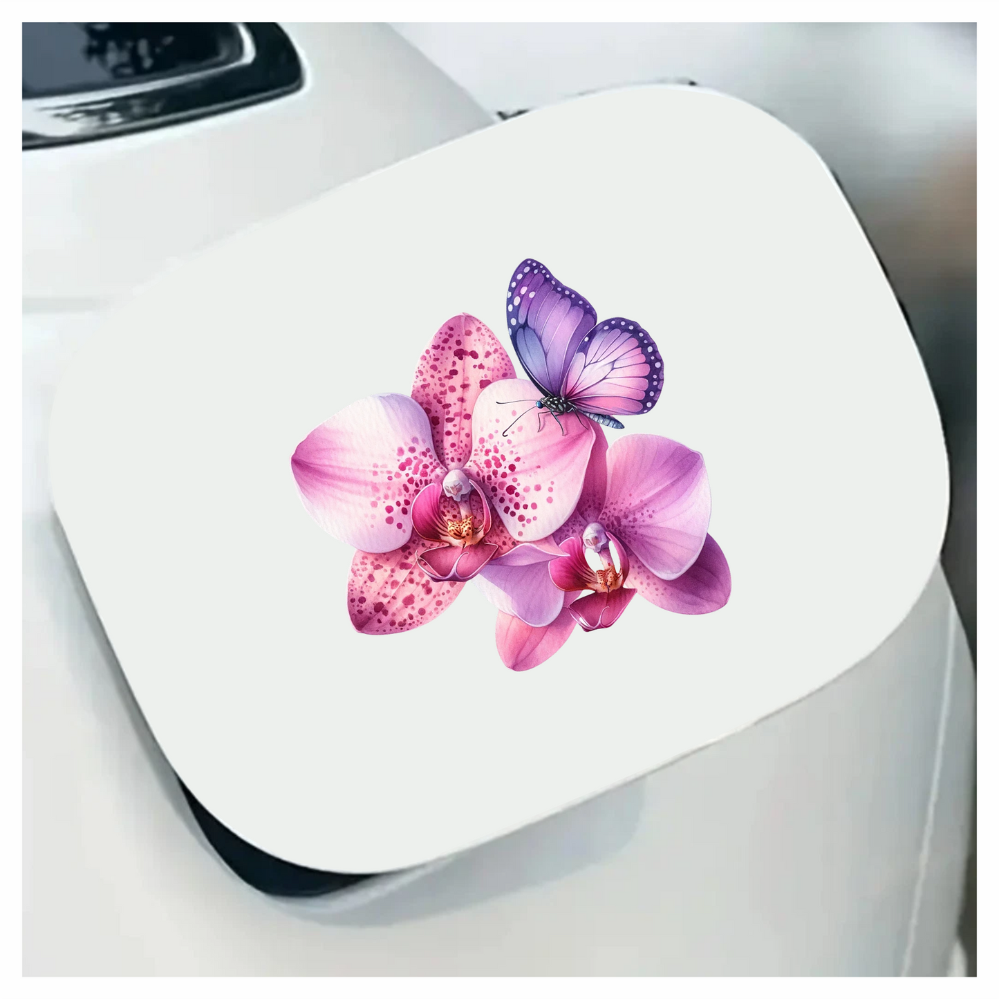 Purple Butterfly On Orchid Flowers Vinyl Sticker Decal