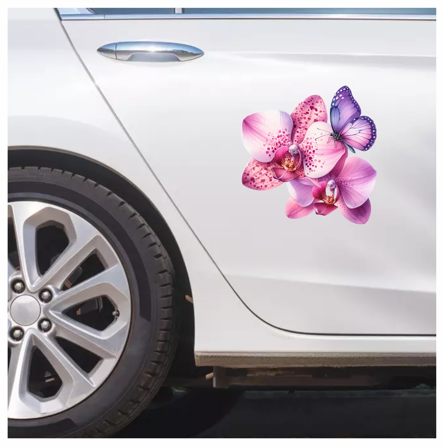 Purple Butterfly On Orchid Flowers Vinyl Sticker Decal