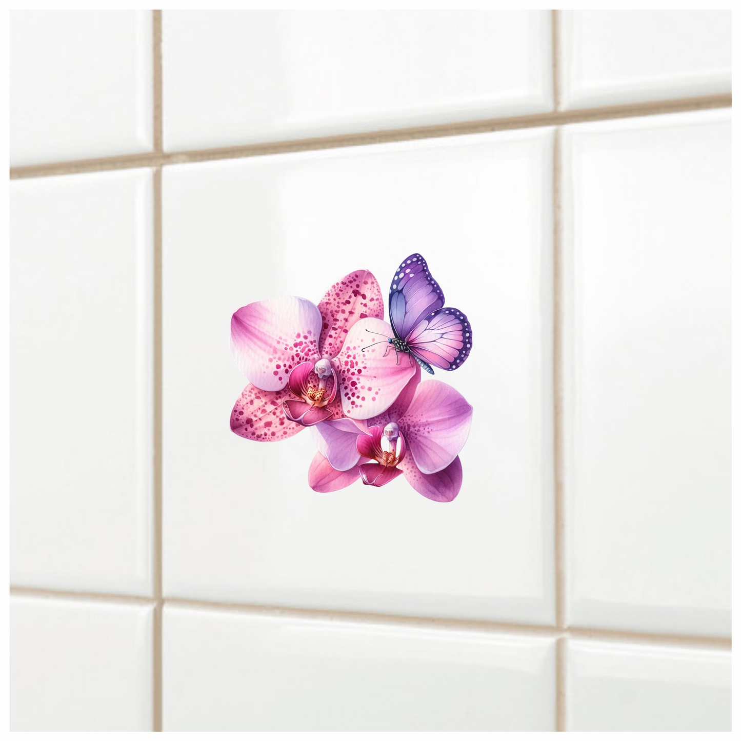 Purple Butterfly On Orchid Flowers Vinyl Sticker Decal
