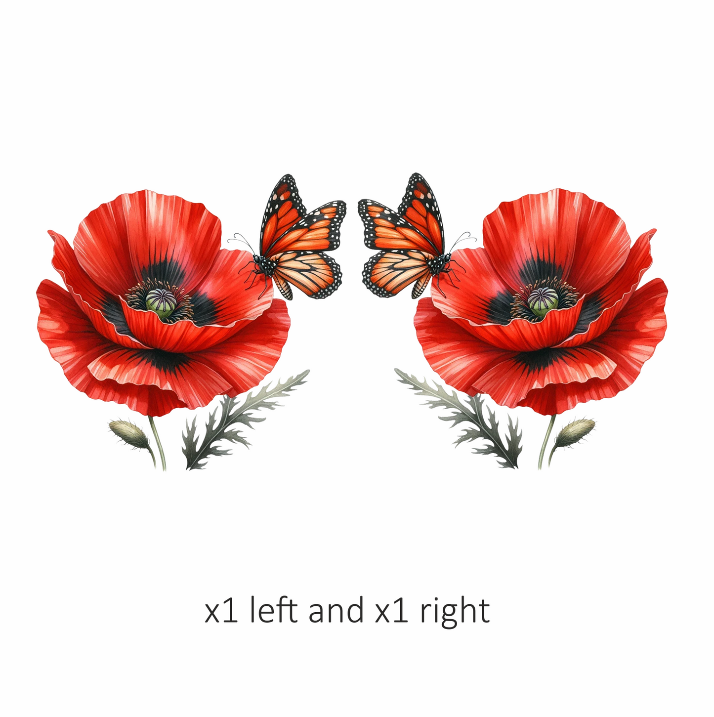 Orange Butterfly On Red Poppy Vinyl Sticker Decal