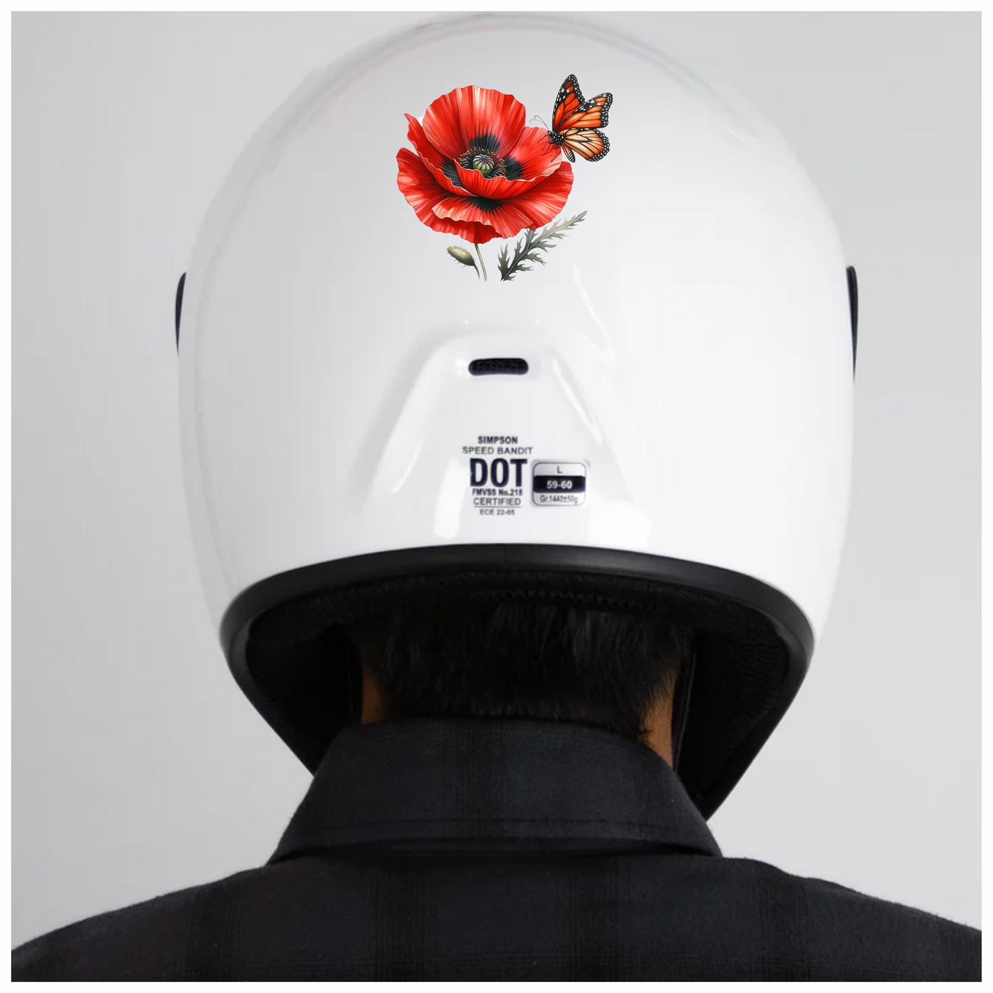 Orange Butterfly On Red Poppy Vinyl Sticker Decal