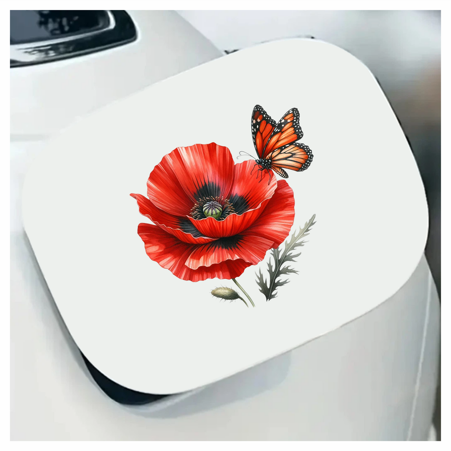 Orange Butterfly On Red Poppy Vinyl Sticker Decal