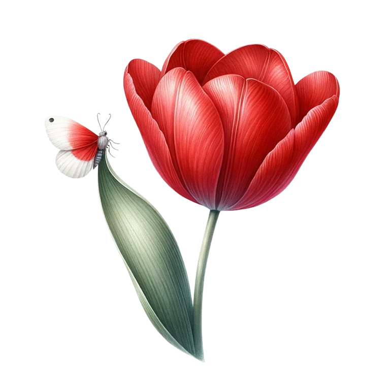 Red Butterfly On Red Tulip Vinyl Sticker Decal