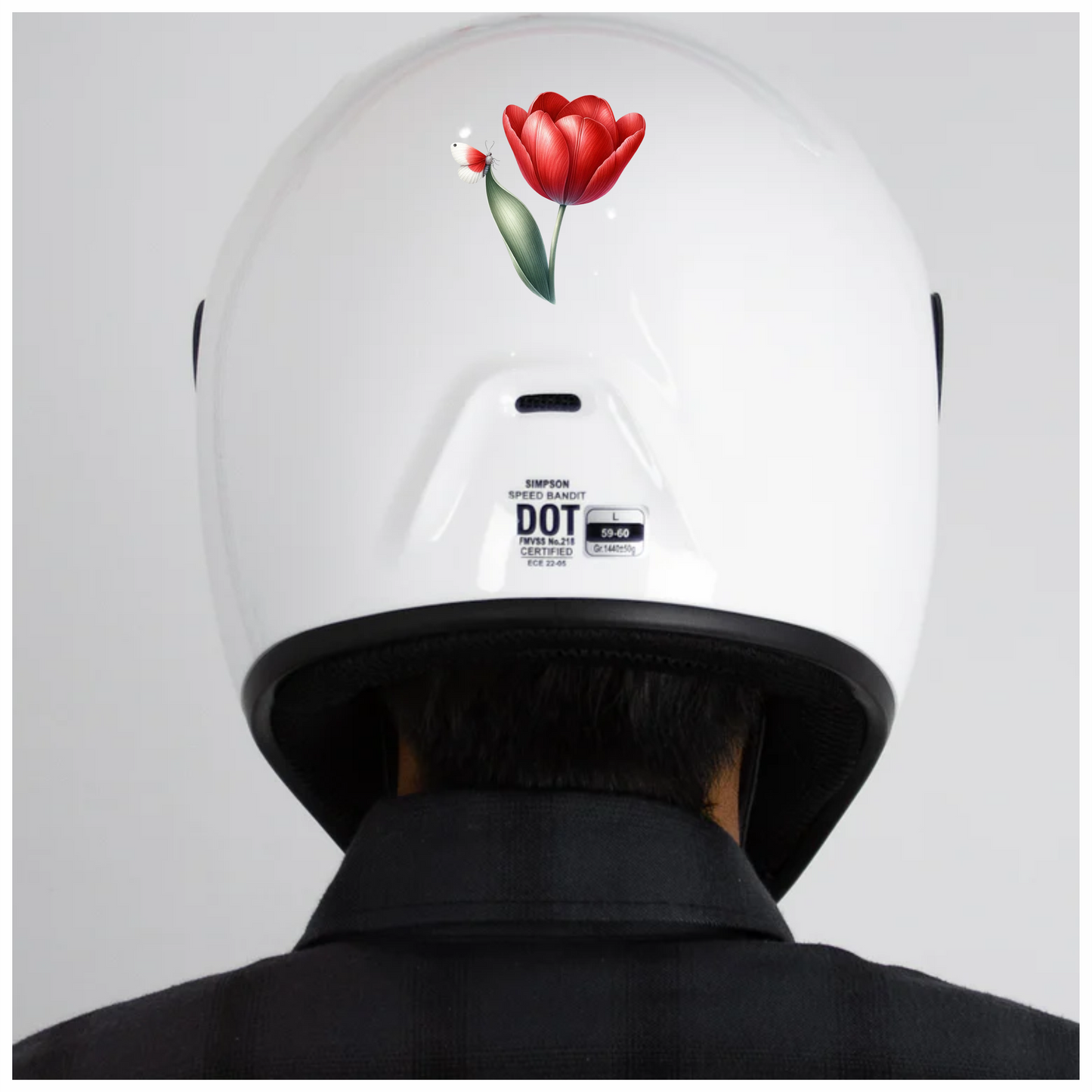 Red Butterfly On Red Tulip Vinyl Sticker Decal