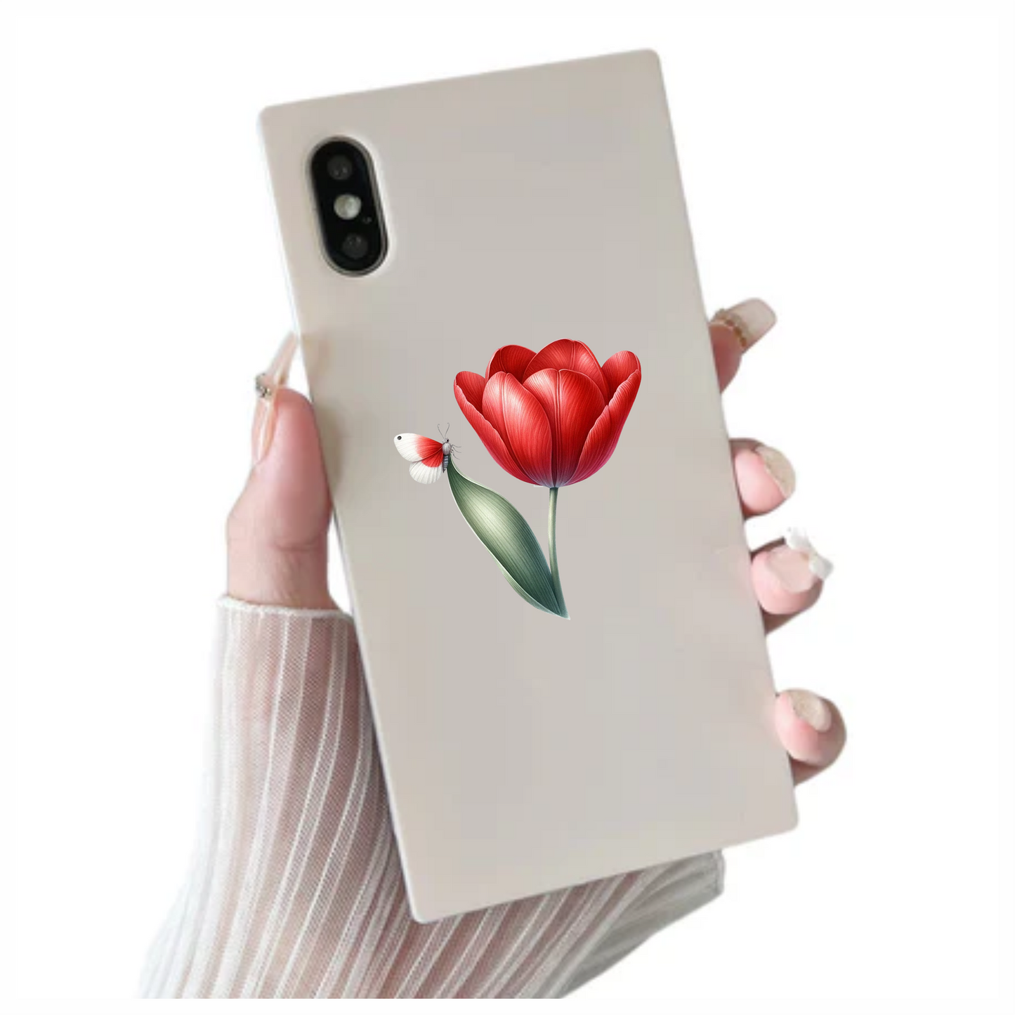 Red Butterfly On Red Tulip Vinyl Sticker Decal
