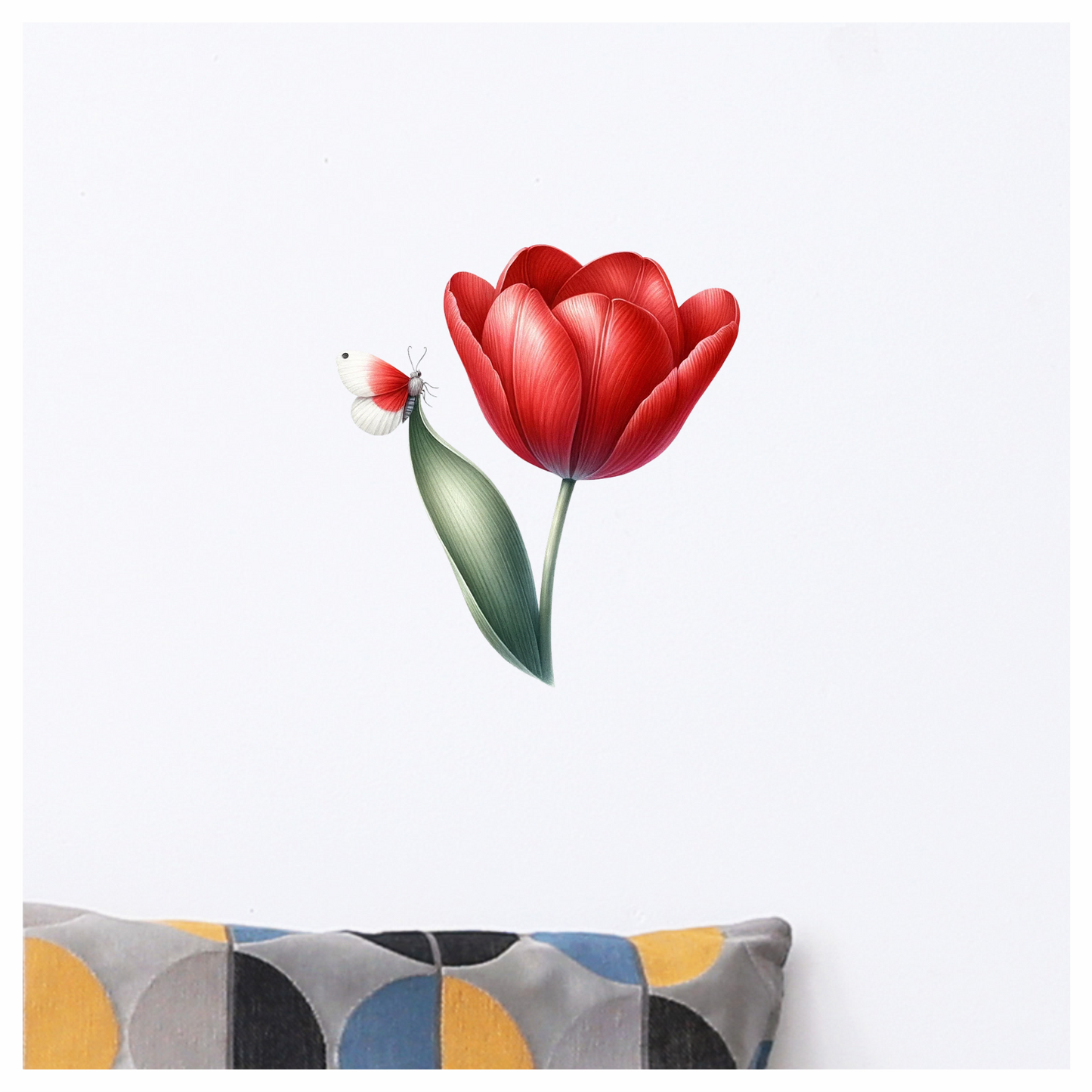 Red Butterfly On Red Tulip Vinyl Sticker Decal