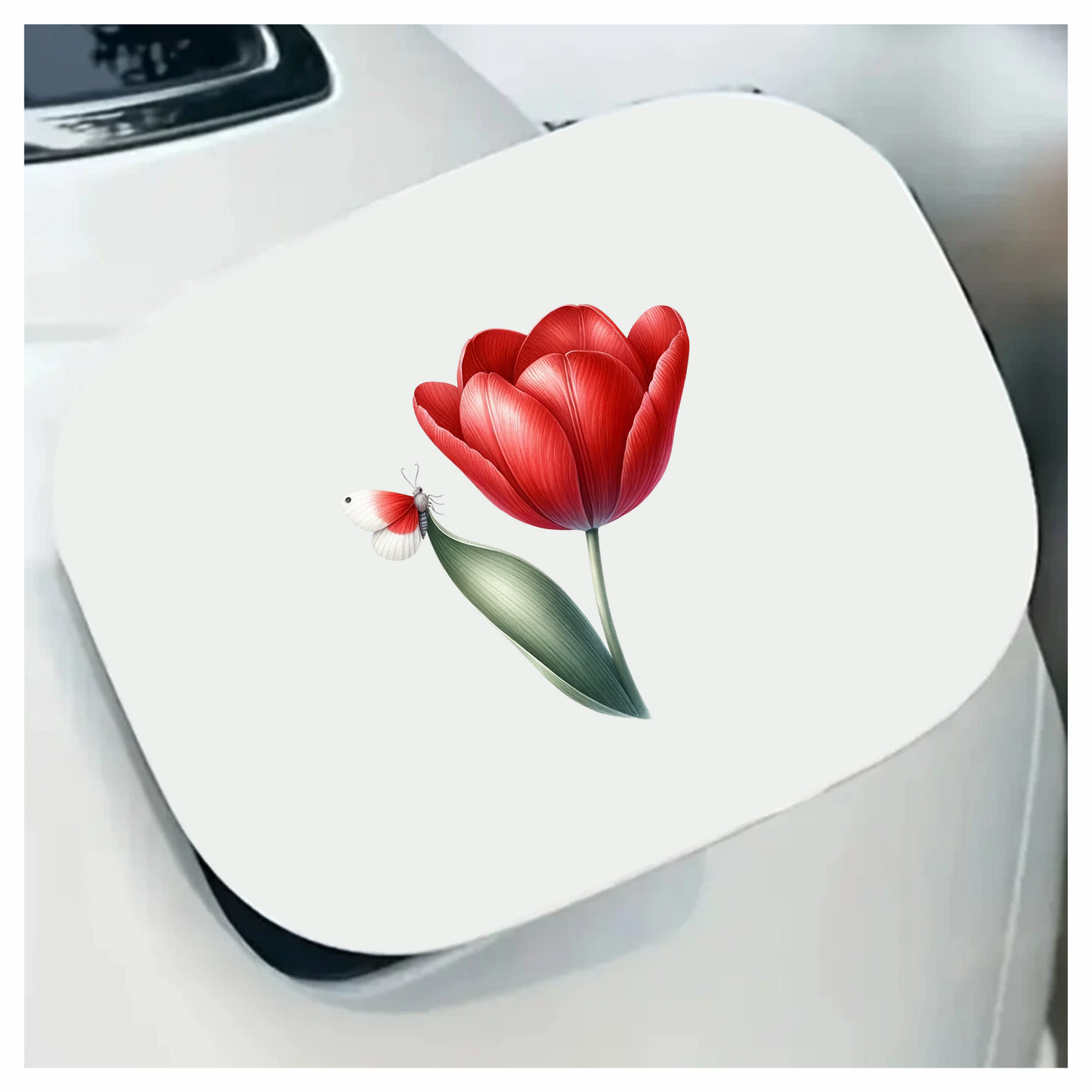 Red Butterfly On Red Tulip Vinyl Sticker Decal