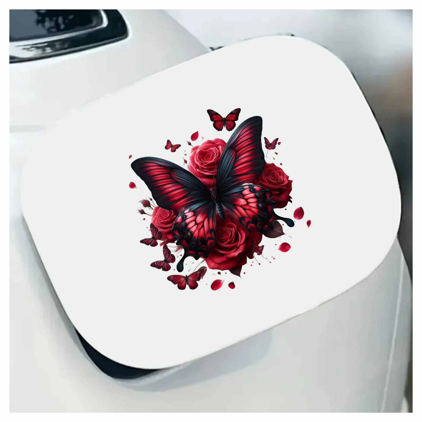 Red Butterfly On Red Roses Vinyl Sticker Decal