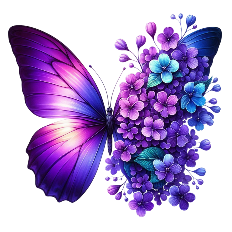 Purple Butterfly With Blue Flowers Vinyl Sticker Decal
