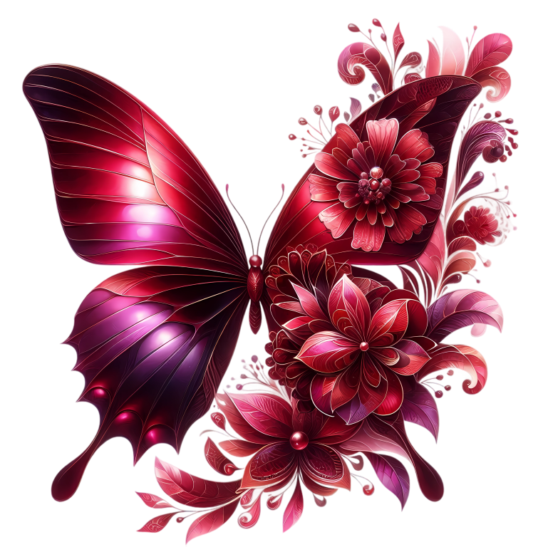 Red Butterfly With Red Flowers Vinyl Sticker Decal