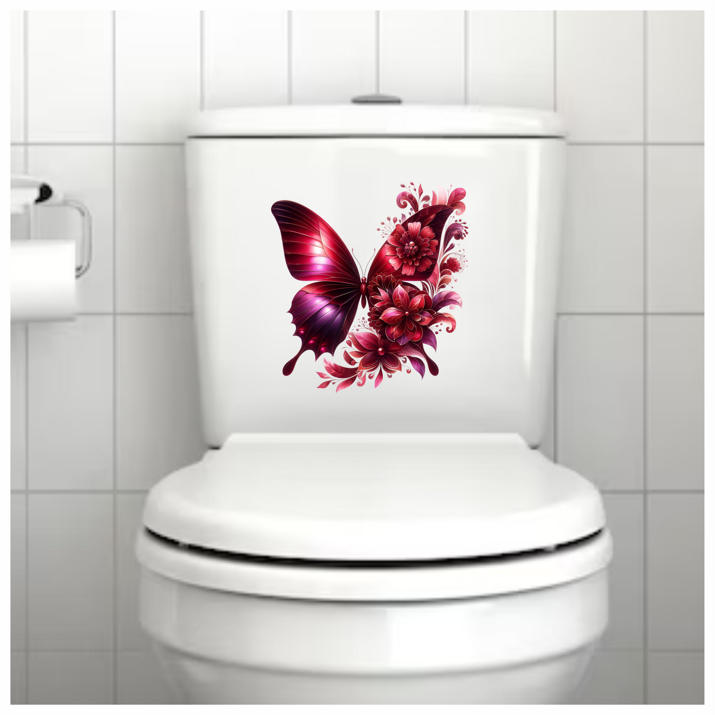 Red Butterfly With Red Flowers Vinyl Sticker Decal