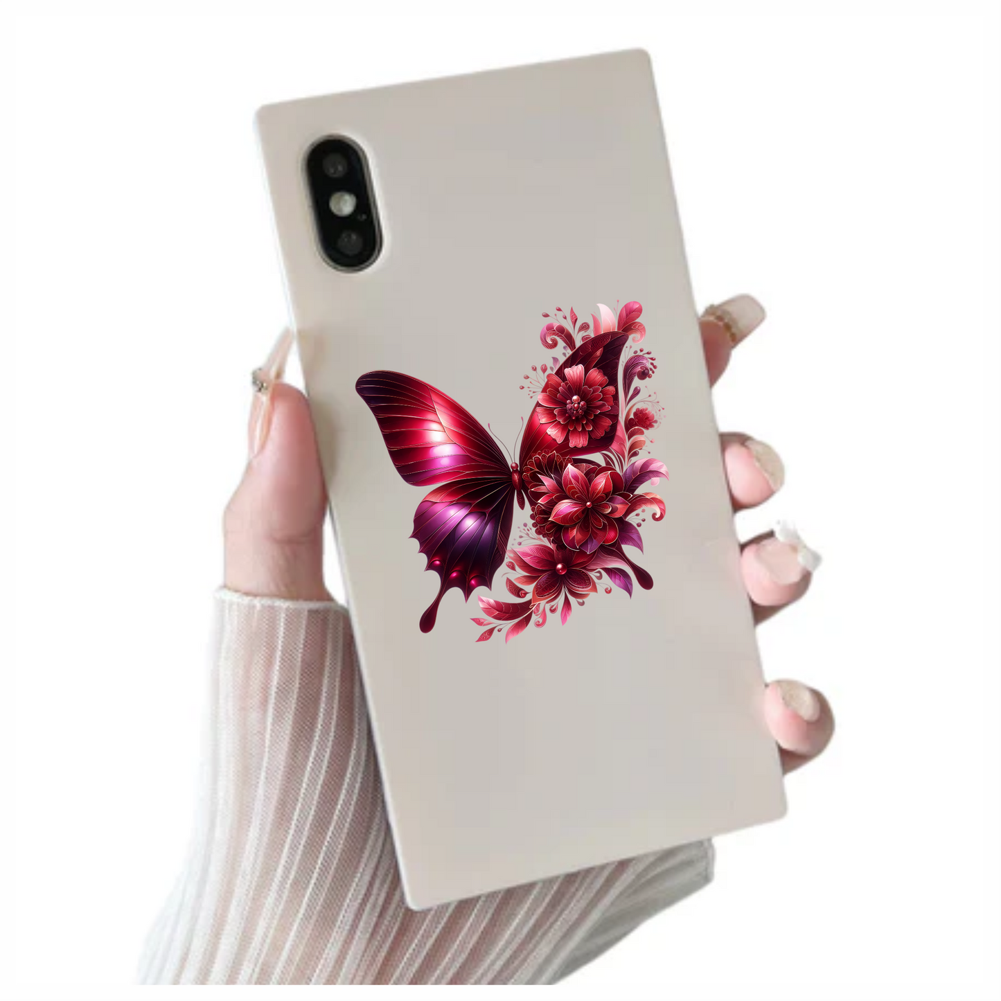 Red Butterfly With Red Flowers Vinyl Sticker Decal