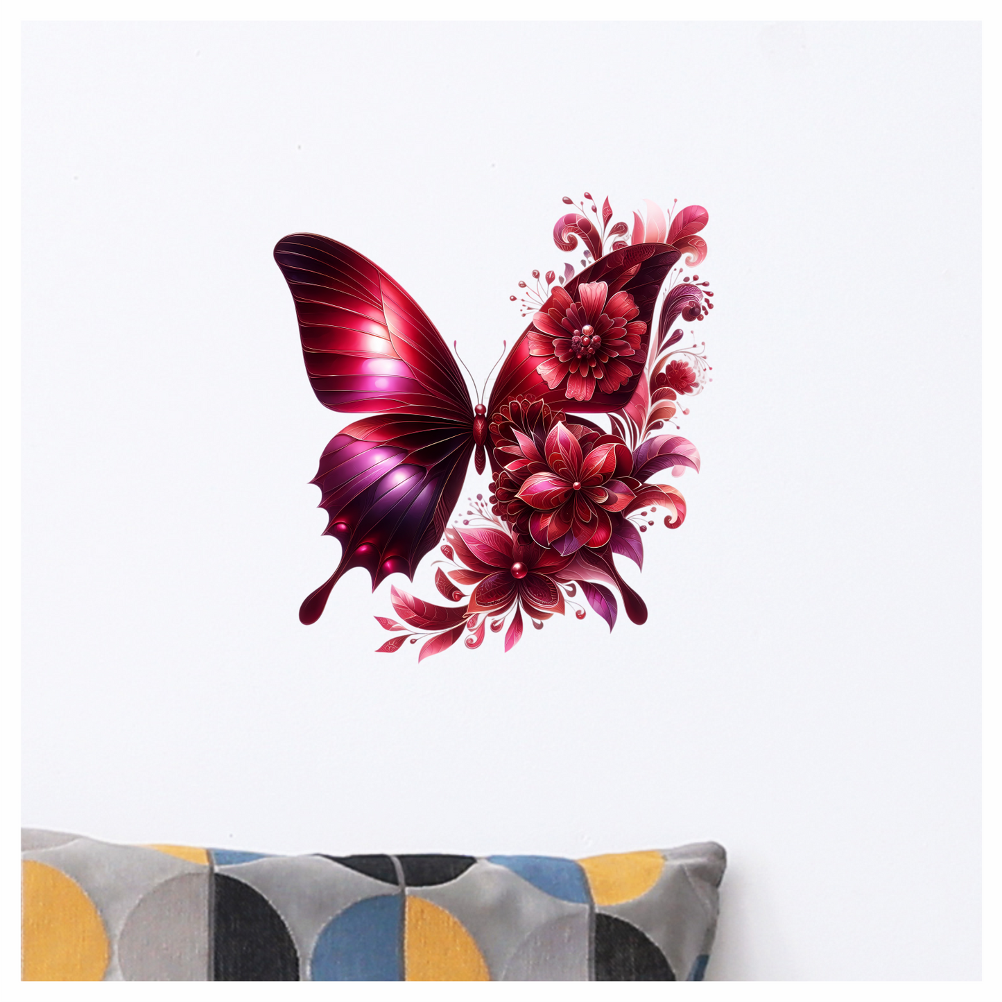 Red Butterfly With Red Flowers Vinyl Sticker Decal